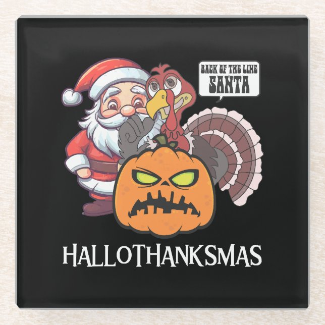 Happy Hallothanksmas Glass Coaster (Front)