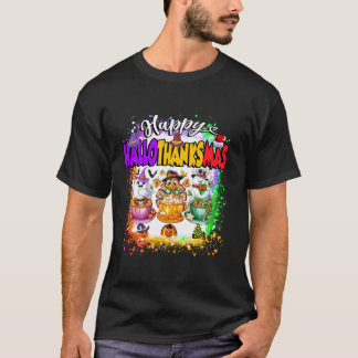 Happy Hallothanksmas Glass Halloween Thanksgiving  T-Shirt