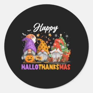 Happy Hallothanksmas Gnome Halloween Thanksgiving  Classic Round Sticker