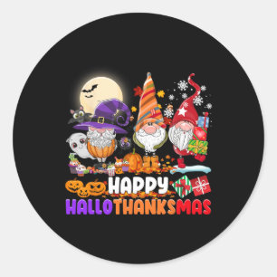 Happy Hallothanksmas Gnome Halloween Thanksgiving  Classic Round Sticker