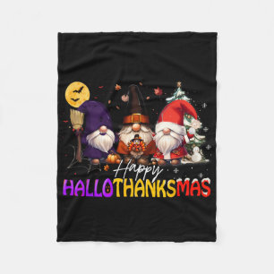 Happy Hallothanksmas Gnome Halloween Thanksgiving  Fleece Blanket