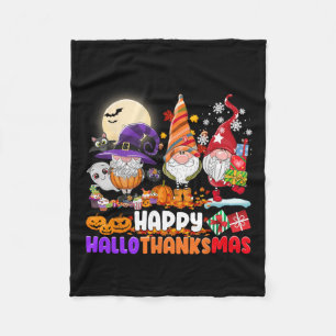 Happy Hallothanksmas Gnome Halloween Thanksgiving Fleece Blanket
