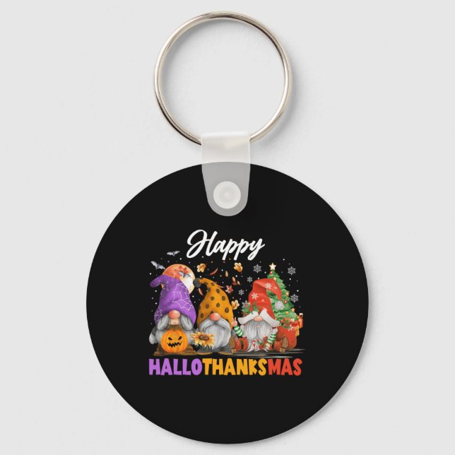 Happy Hallothanksmas Gnome Halloween Thanksgiving  Key Ring (Front)