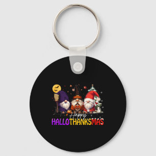Happy Hallothanksmas Gnome Halloween Thanksgiving Key Ring
