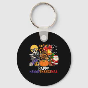 Happy Hallothanksmas Gnome Halloween Thanksgiving Key Ring