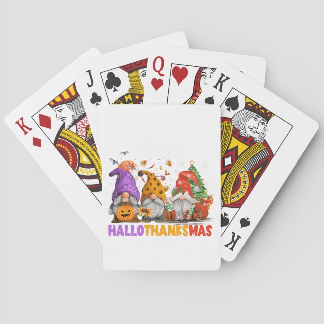 Happy Hallothanksmas Gnome Halloween Thanksgiving  Playing Cards (Back)
