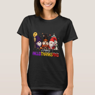 Happy Hallothanksmas Gnome Halloween Thanksgiving T-Shirt