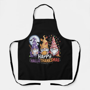 Happy HalloThanksMas Gnomes Halloween Christmas Apron