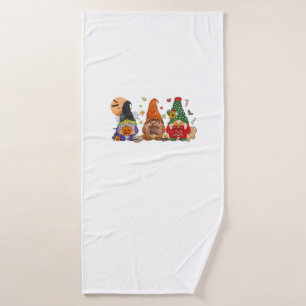 Happy Hallothanksmas Gnomes Halloween Thanksgiving Bath Towel