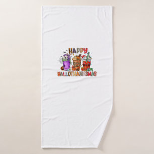 Happy Hallothanksmas Gnomes Halloween Thanksgiving Bath Towel