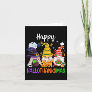 Happy Hallothanksmas Gnomes Halloween Thanksgiving Card