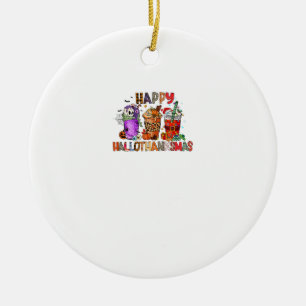 Happy Hallothanksmas Gnomes Halloween Thanksgiving Ceramic Ornament
