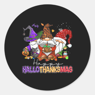 Happy Hallothanksmas Gnomes Halloween Thanksgiving Classic Round Sticker