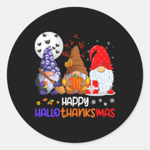 Happy Hallothanksmas Gnomes Halloween Thanksgiving Classic Round Sticker