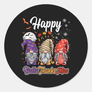 Happy Hallothanksmas Gnomes Halloween Thanksgiving Classic Round Sticker