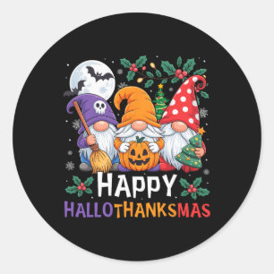 Happy Hallothanksmas Gnomes Halloween Thanksgiving Classic Round Sticker