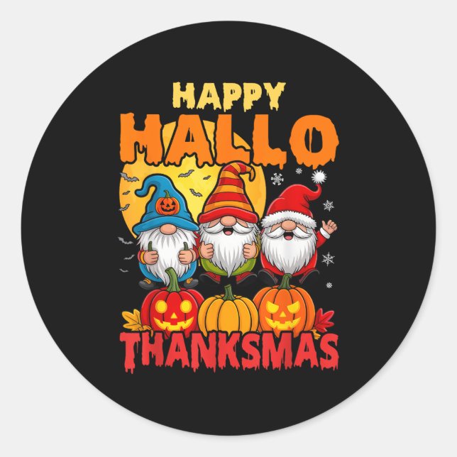 Happy Hallothanksmas Gnomes Halloween Thanksgiving Classic Round Sticker (Front)