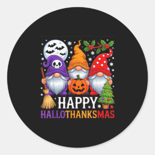 Happy Hallothanksmas Gnomes Halloween Thanksgiving Classic Round Sticker