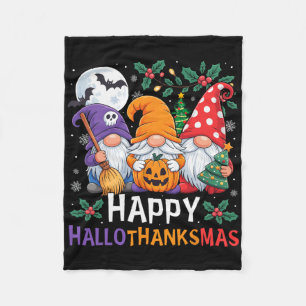 Happy Hallothanksmas Gnomes Halloween Thanksgiving Fleece Blanket