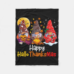 Happy Hallothanksmas Gnomes Halloween Thanksgiving Fleece Blanket