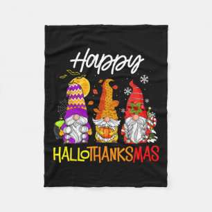 Happy Hallothanksmas Gnomes Halloween Thanksgiving Fleece Blanket