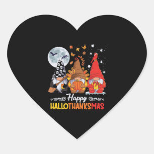 Happy Hallothanksmas Gnomes Halloween Thanksgiving Heart Sticker