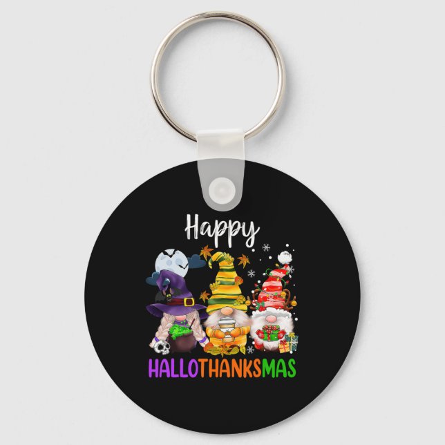 Happy Hallothanksmas Gnomes Halloween Thanksgiving Key Ring (Front)