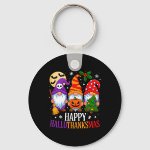Happy Hallothanksmas Gnomes Halloween Thanksgiving Key Ring