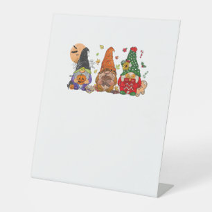 Happy Hallothanksmas Gnomes Halloween Thanksgiving Pedestal Sign