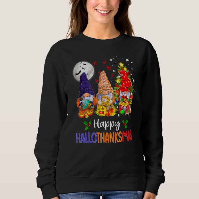 Happy Hallothanksmas Gnomes Halloween Thanksgiving Sweatshirt (Front)