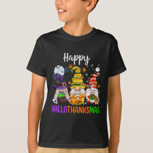 Happy Hallothanksmas Gnomes Halloween Thanksgiving T-Shirt