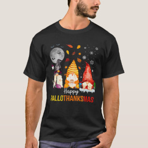 Happy Hallothanksmas Gnomes Halloween Thanksgiving T-Shirt