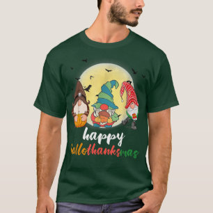 Happy Hallothanksmas Gnomes Halloween Thanksgiving T-Shirt