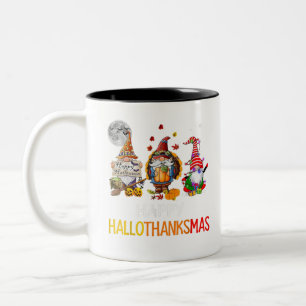 Happy Hallothanksmas Gnomes Halloween Thanksgiving Two-Tone Coffee Mug