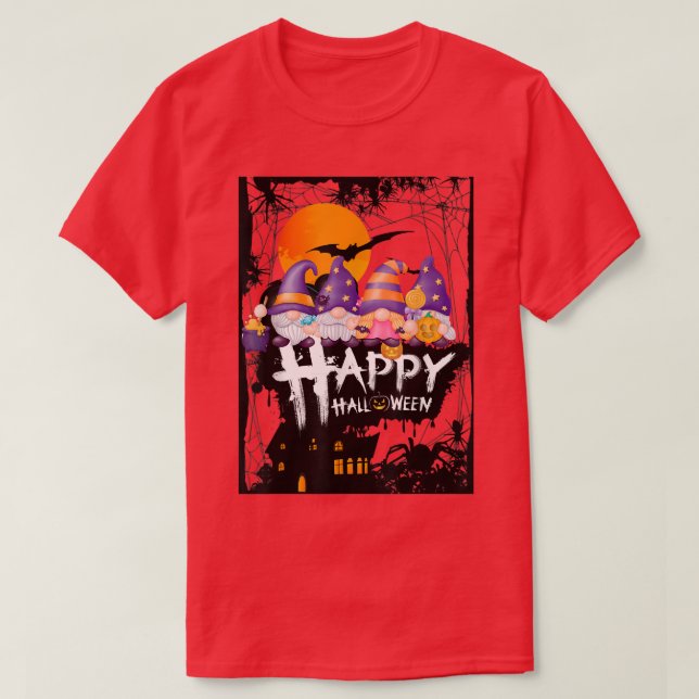 Happy HalloThanksMas Gnomes, HauntedHouse Bats Moo T-Shirt (Design Front)