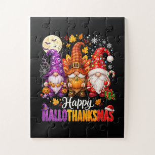 Happy HalloThanksMas Gnomes Jigsaw Puzzle