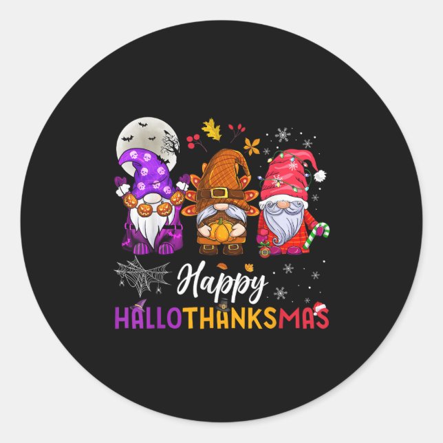 Happy Hallothanksmas Gnomes Lover Halloween Merry  Classic Round Sticker (Front)