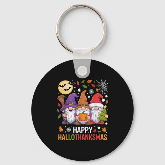 Happy Hallothanksmas Gnomes Lover Halloween Merry  Key Ring (Front)