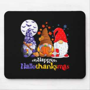 Happy hallothanksmas gnomes lover halloween merry mouse pad