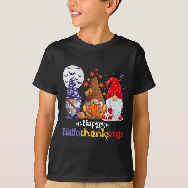 Happy Hallothanksmas Gnomes Lover Halloween Merry  T-Shirt (Front)
