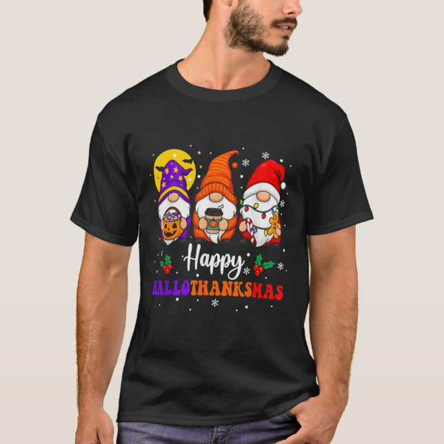 Happy Hallothanksmas Gnomes Lover Halloween Merry  T-Shirt (Front)