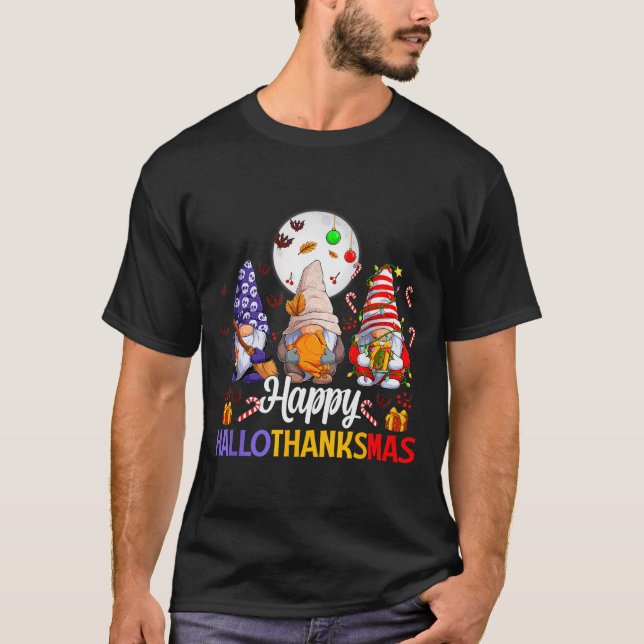Happy Hallothanksmas Gnomes Lover Halloween Merry  T-Shirt (Front)