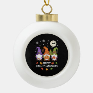 Happy Hallothanksmas Gnomes Lover Halloween Xmas Ceramic Ball Christmas Ornament
