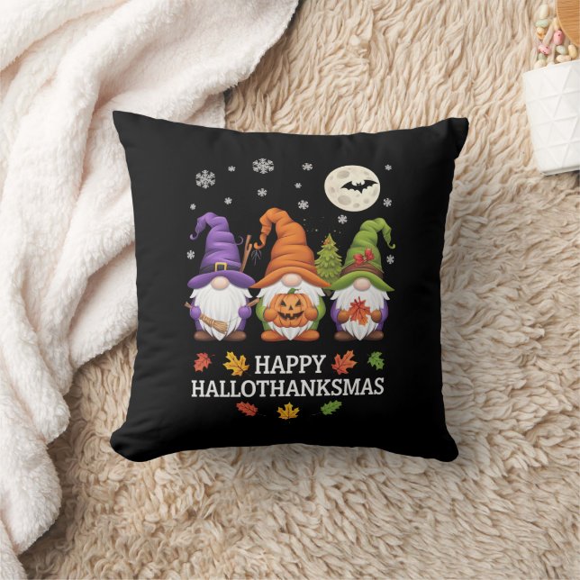 Happy Hallothanksmas Gnomes Lover Halloween Xmas Cushion (Blanket)