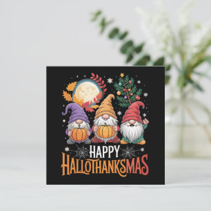 Happy Hallothanksmas Gnomes Lover Halloween Xmas Holiday Card