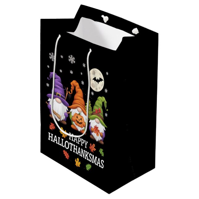 Happy Hallothanksmas Gnomes Lover Halloween Xmas Medium Gift Bag (Front Angled)