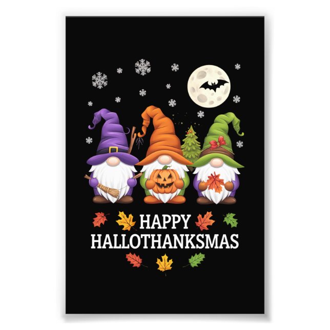 Happy Hallothanksmas Gnomes Lover Halloween Xmas Photo Print (Front)