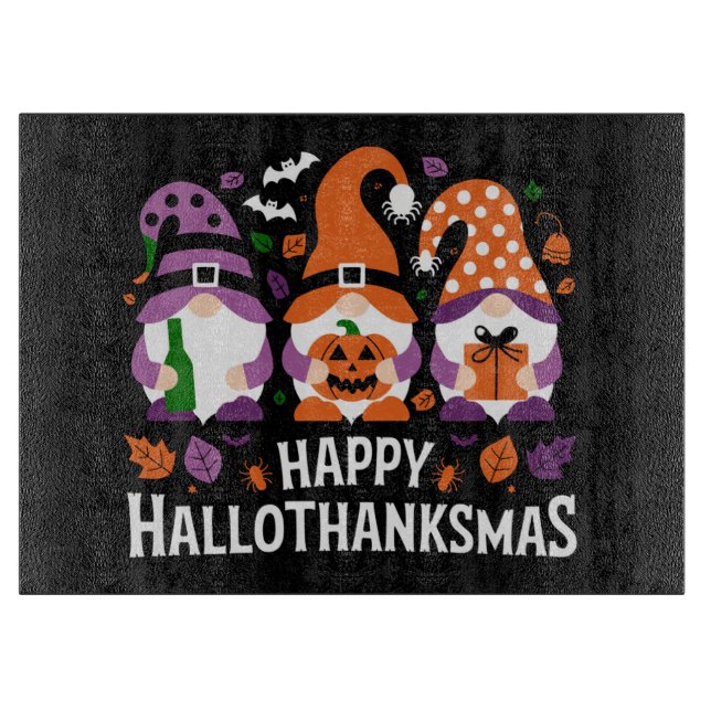 Happy Hallothanksmas Gnomes Lover Merry Christmas Cutting Board (Front)
