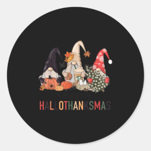 Happy Hallothanksmas Gnomes Pumpkins Halloween Chr Classic Round Sticker