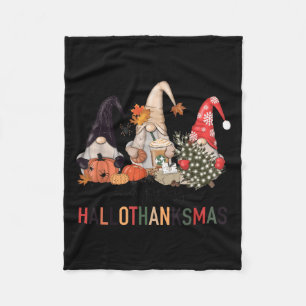 Happy Hallothanksmas Gnomes Pumpkins Halloween Chr Fleece Blanket